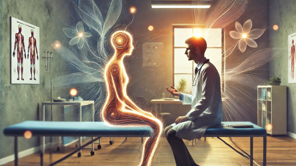 Médico ouvindo paciente religioso em consulta humanizada