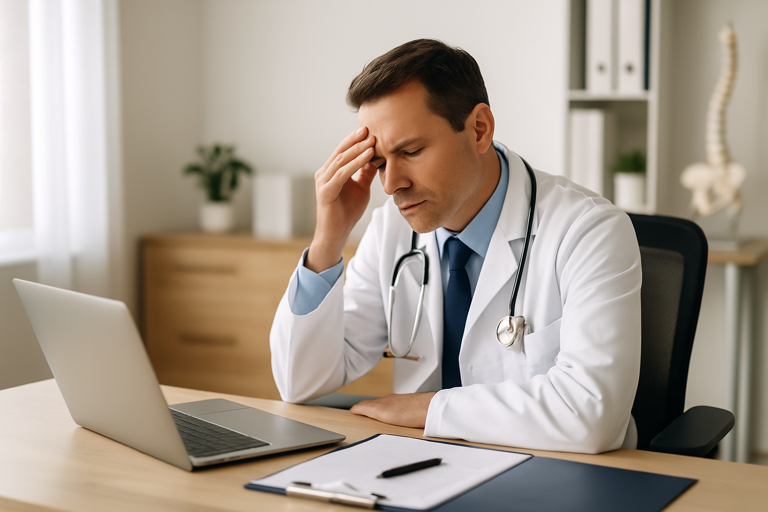 Médico analisando a própria agenda de consultas para buscar equilíbrio e qualidade de atendimento