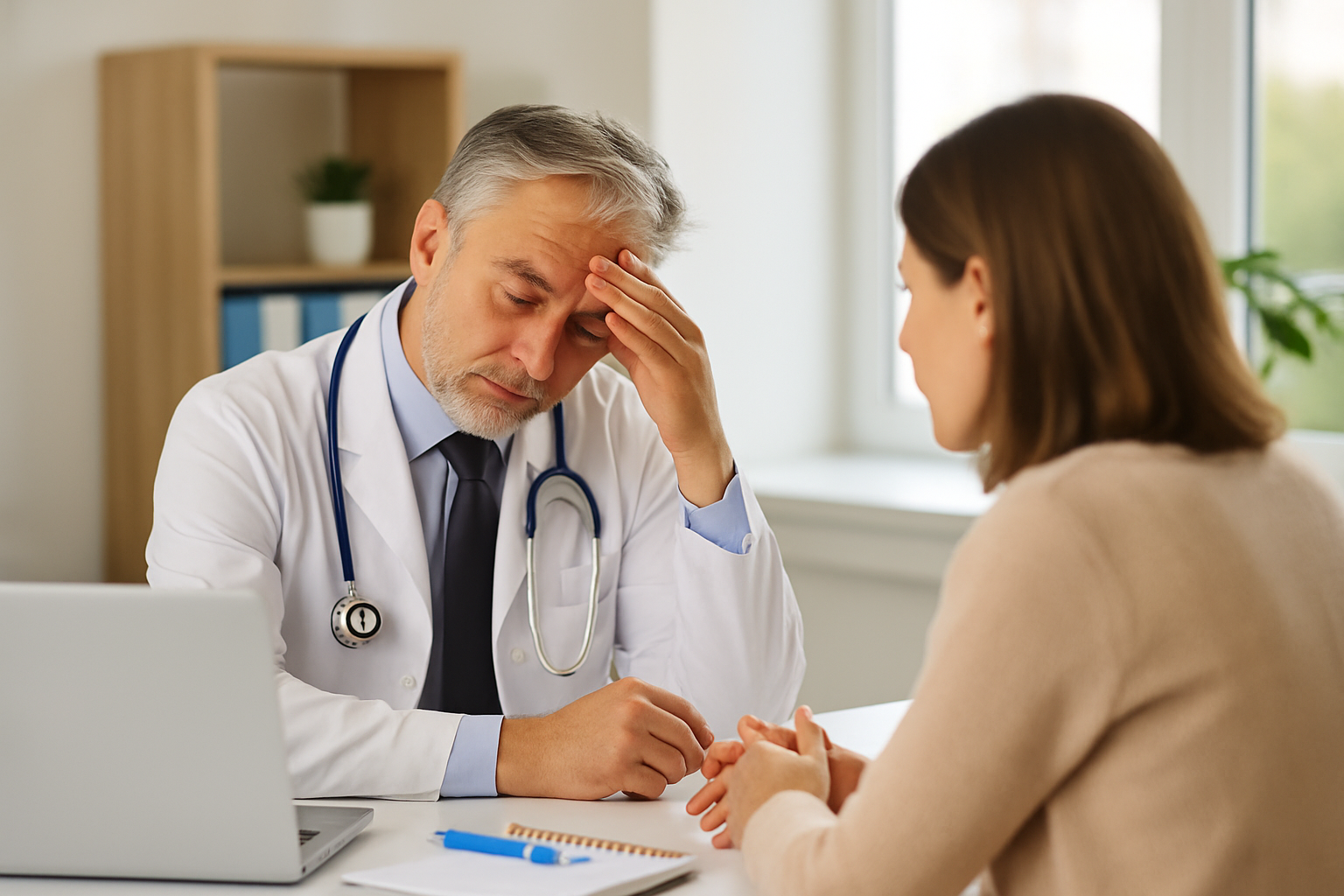 Médico analisando planejamento estratégico, simbolizando constância e propósito no marketing médico.